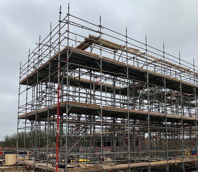 Scaffolding structure with working platforms