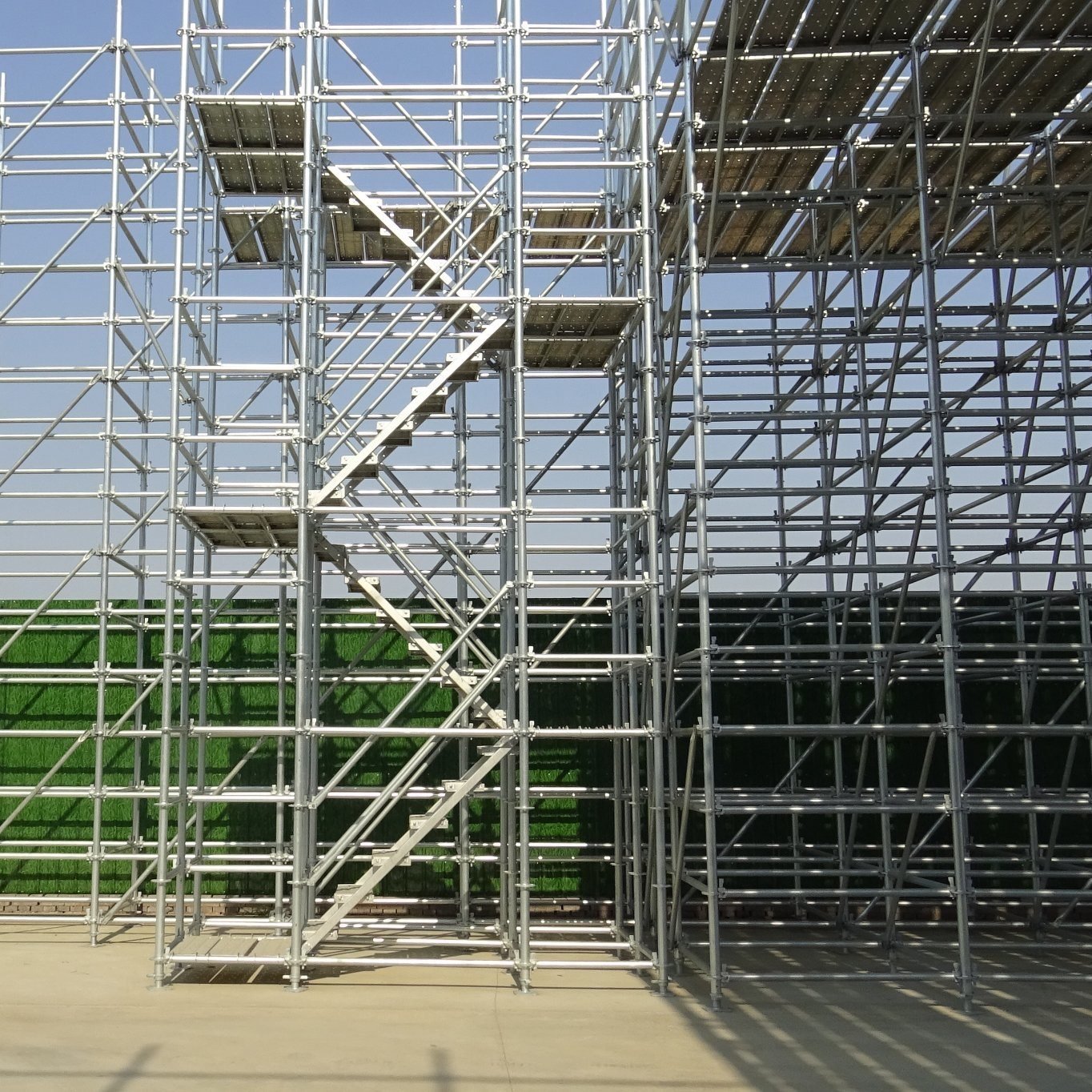 Steel scaffolding platforms and access stairs
